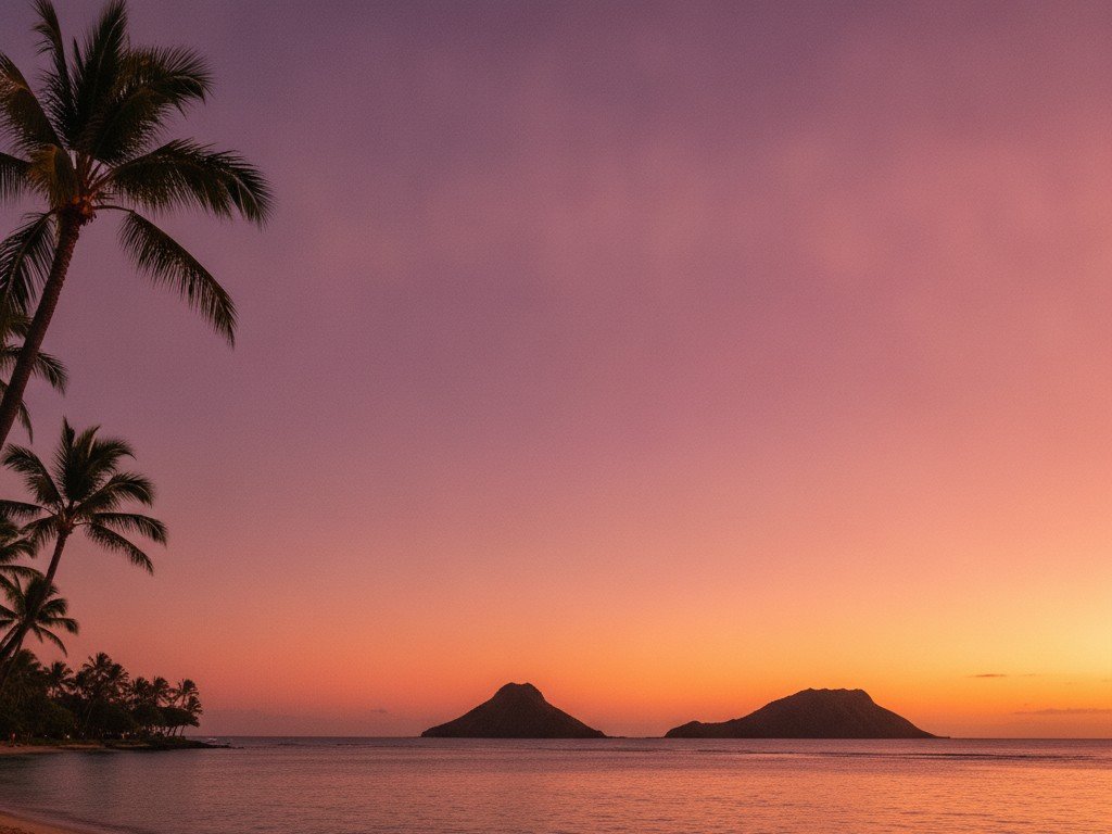 View of the twin Mokulua islands off a windward Oahu beach